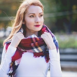 Silver icing large plaid blanket scarf